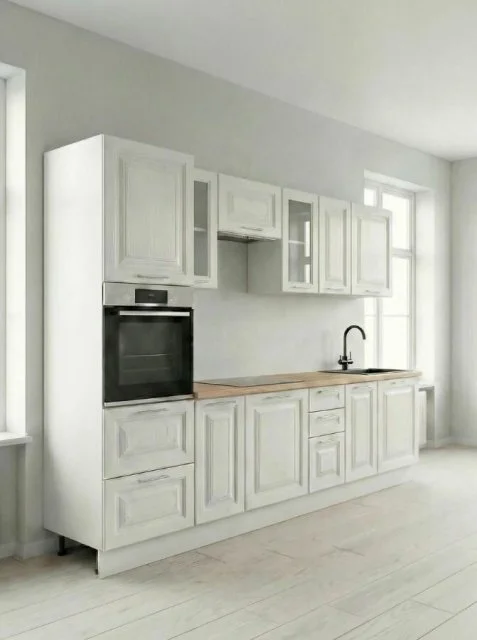Кухонный гарнитур Классик №1 3м МДФ белый арктик/белый без столешницы